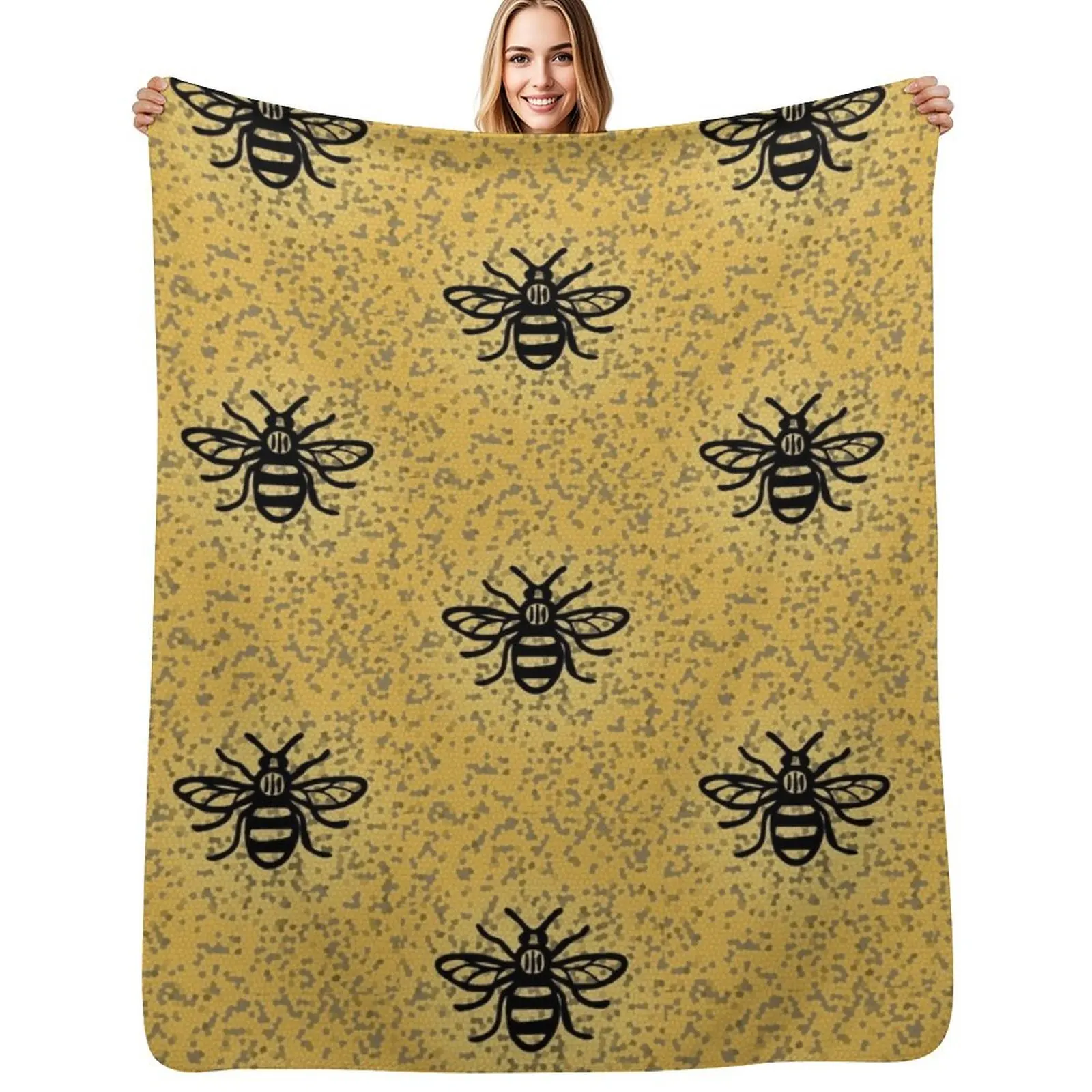 Manchester Bee Print Throw Blanket Elegant Warm Throw Blanket for Hotel Home