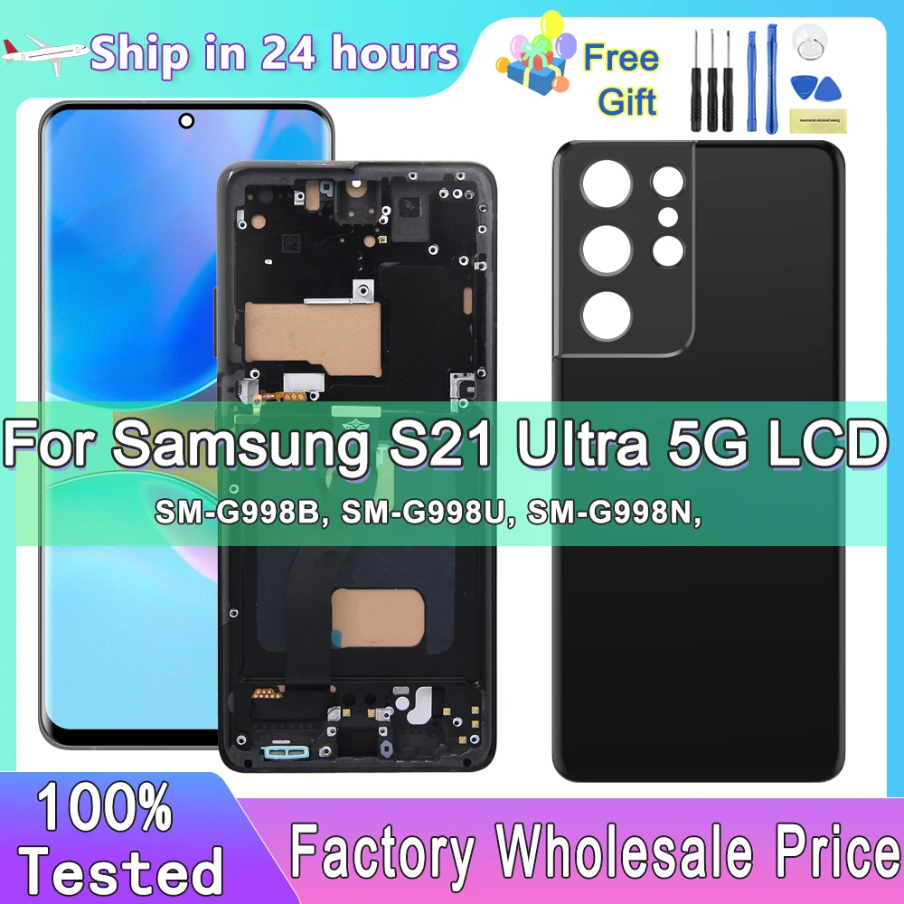 Tested S21 Ultra LCD With Frame For Samsung S21 Ultra 5G LCD G998 G998B SM-G998U Display Touch Screen Digitizer Replacement