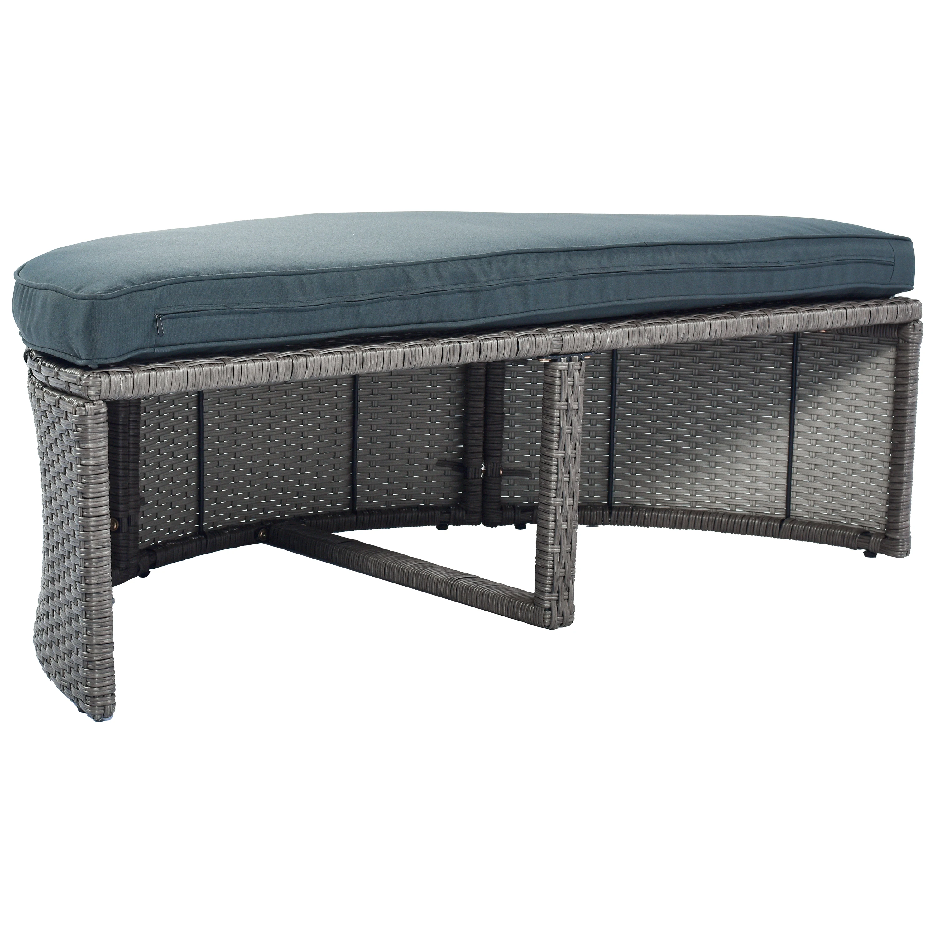 3-Piece All-Weather PE Wicker Conversation Set Rattan Sofa Set Outdoor Patio Half-moon Furniture Set w/ Side Table for Umbrella