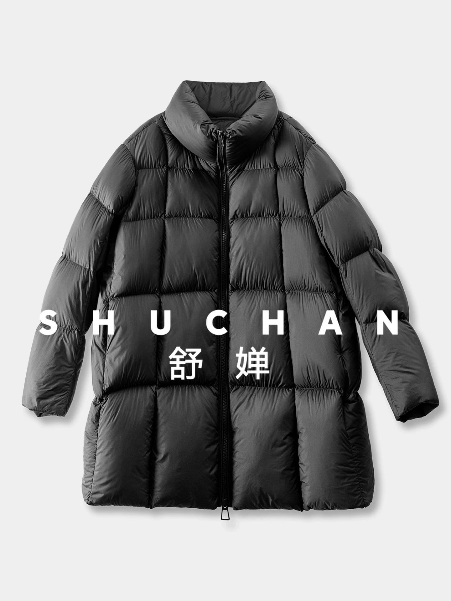 Kurtka puchowa damska z wysokim kołnierzem, wypełniona białym puchem gęstym, model 10J1 Casacas Para Mujer Invierno 2025