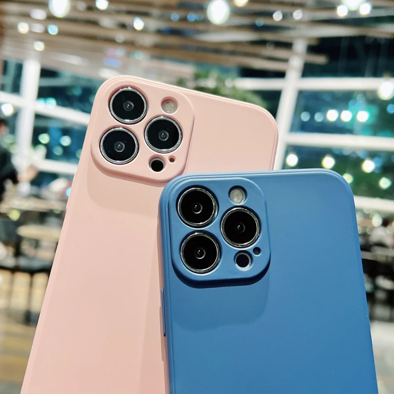 Flüssige Silikon Softcase für iPhone 11 12 13 14 Pro Max 13 Mini 14 plus kontrahierte reine Farbe stoß feste hintere Abdeckung Stoßstange – Detail 10