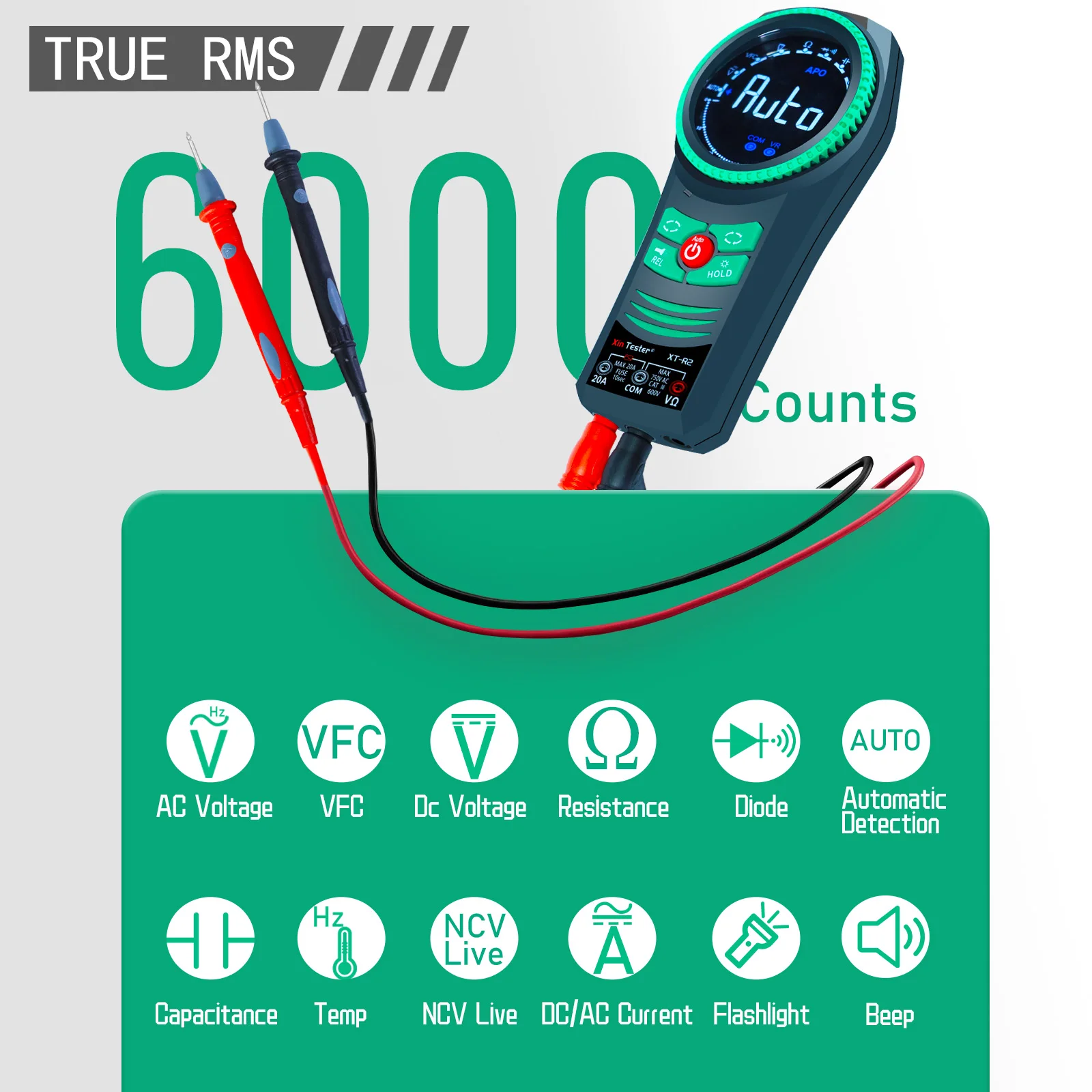 Xin Tester Digital Smart Multimeter Professional TRMS 6000 Count AutoRanging AC DC Volt Amp Ohm Capacitance Frequency NCV Tester