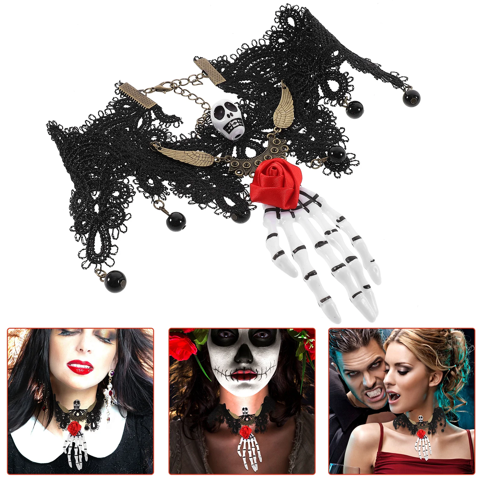 

Necklace Halloween for Women Goth Chokers Girls Make up Punk Collar Necklaces Cloth Miss