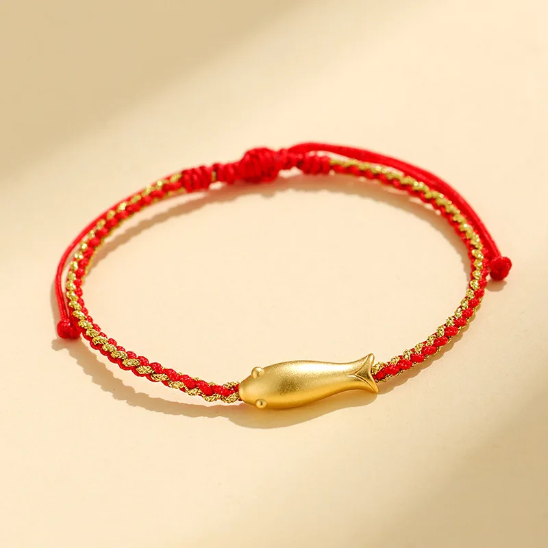 999 Silver Handmade Red Black Rope Chain Woven Braided Bracelets for Women Men Couples Ethnic Gold Color Lucky Fish Bangle 1378