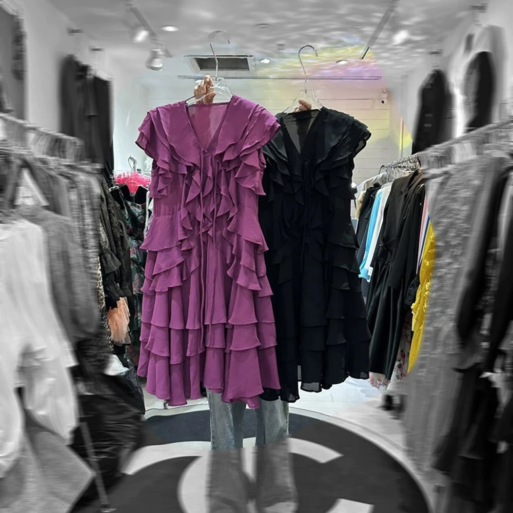 

Новое летнее поступление, вьетнамское пригородное элегантное шифоновое платье с воротником в виде листьев лотоса и торта-GZXX394