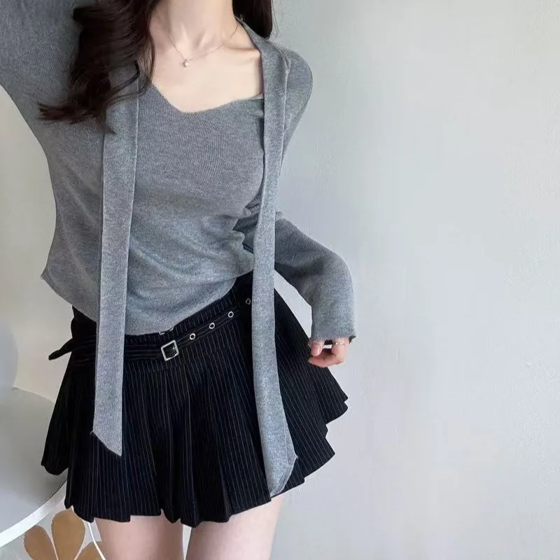 レディース Vネック ロングスリーブ ニットウェア 秋冬 ファッション ベルト付き ベースレイヤー トップス ハイエンド アエソピア パーソナル