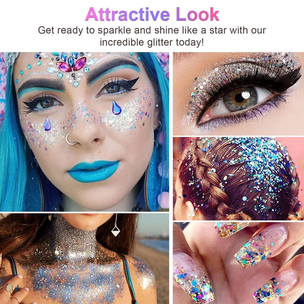 12 Colors Face Glitter Makeup Body Glitter Gel Holographic Sequins Makeup Glitter Gel for Bar Festival Party