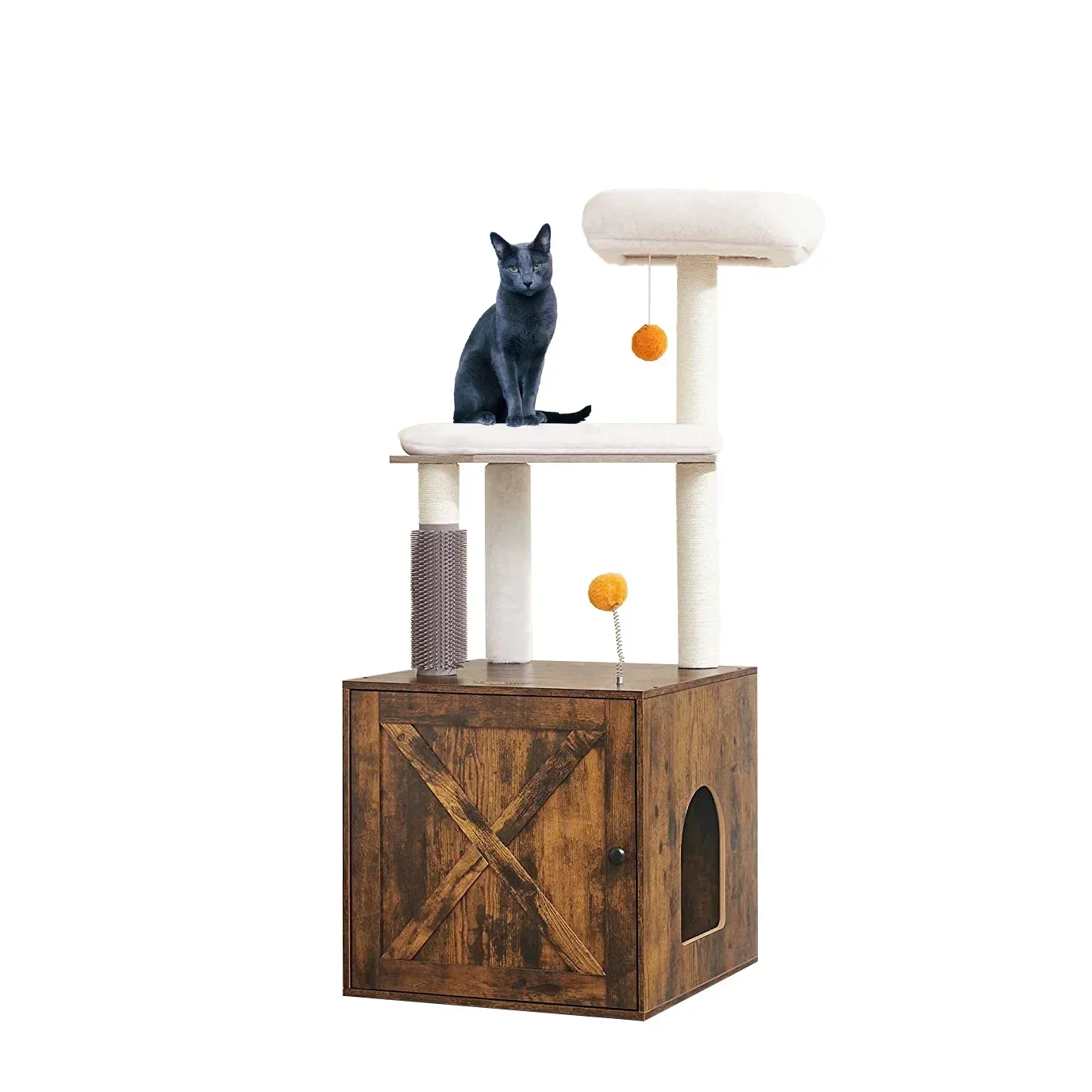 

Cat Tree Tower With Box Enclosure For Indoor Cats Wooden Cat Condo With Scratching Posts Furniture