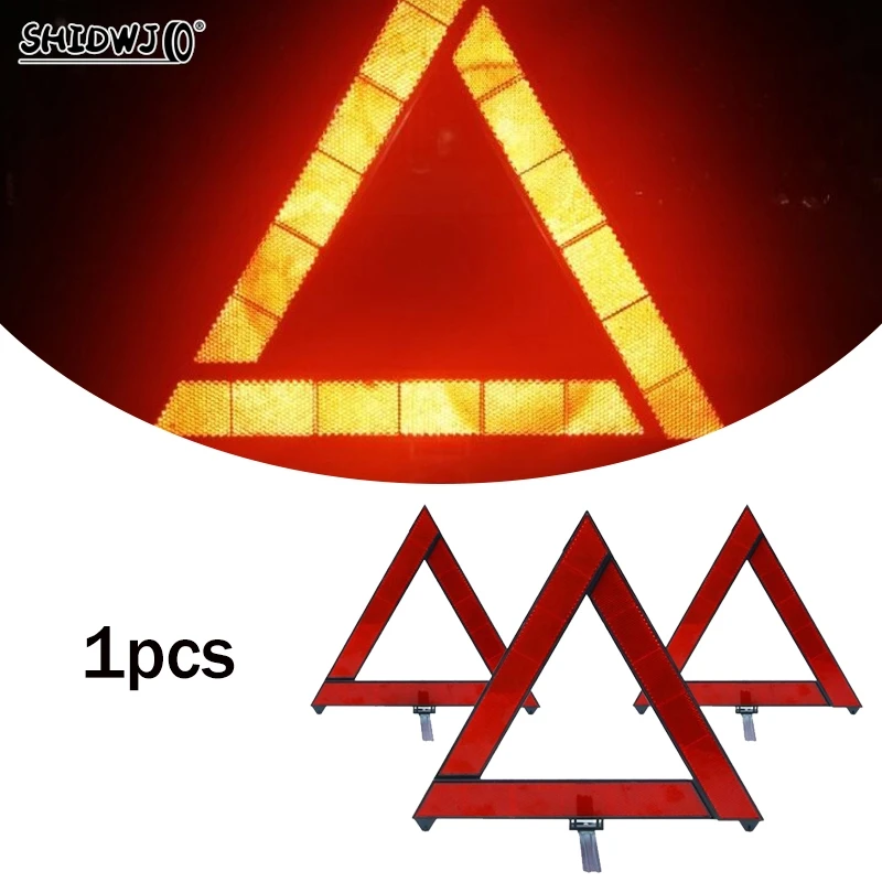 Car Tripod Folded Stop Sign Reflector Car Emergency Breakdown Warning Triangle Red Reflective Safety Hazard Accessories