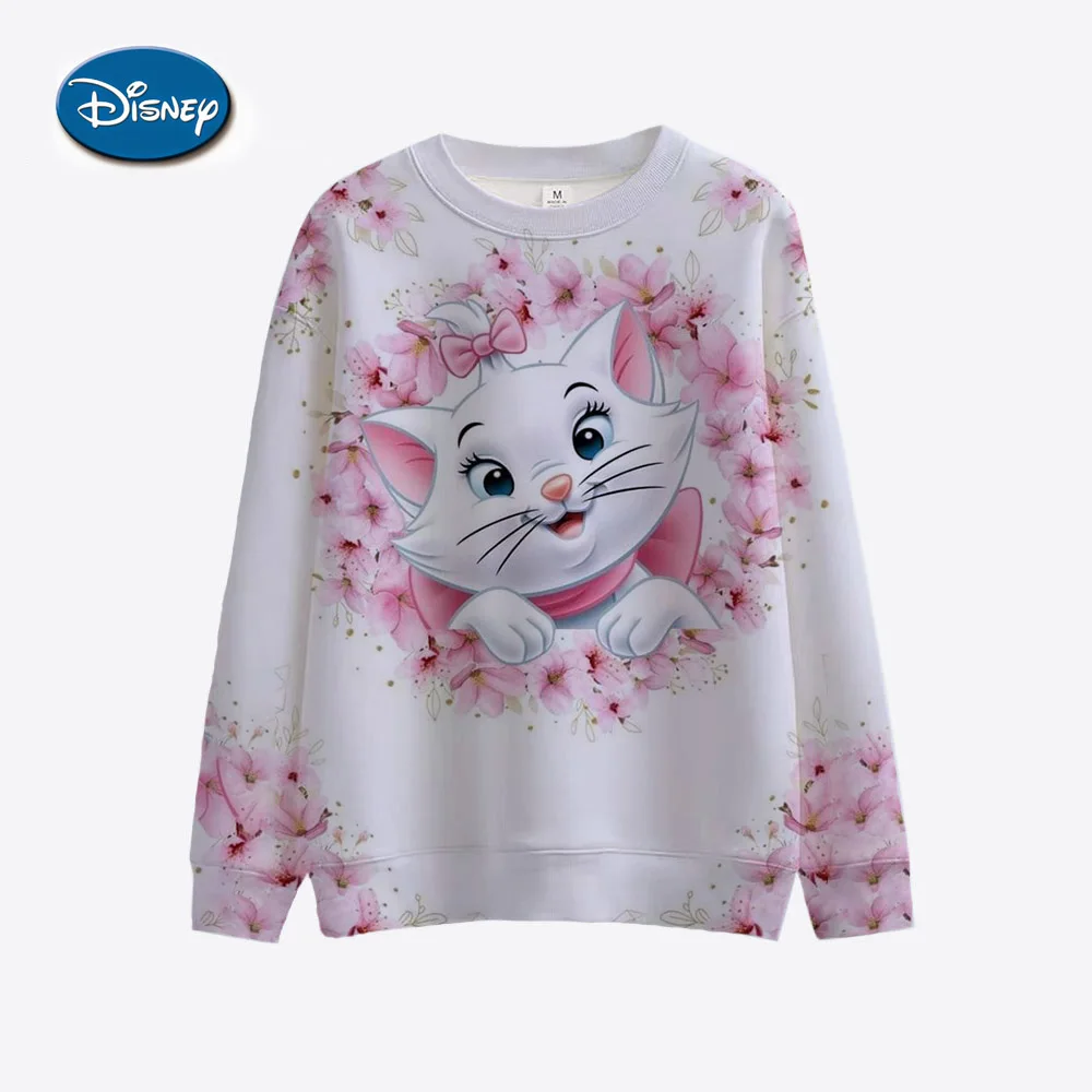 Hoodie Women\'s Round Neck Y2k Disney Mary Cat Fashion Printed Hoodie Girls\' Long Sleeve Hoodie Flower Trendy Sweatshirt