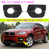 For 2008-2014 BMW X6 35i Chass (E71) Front Bumper Fog Light Grill Grille Cover 51117188383 51117188384