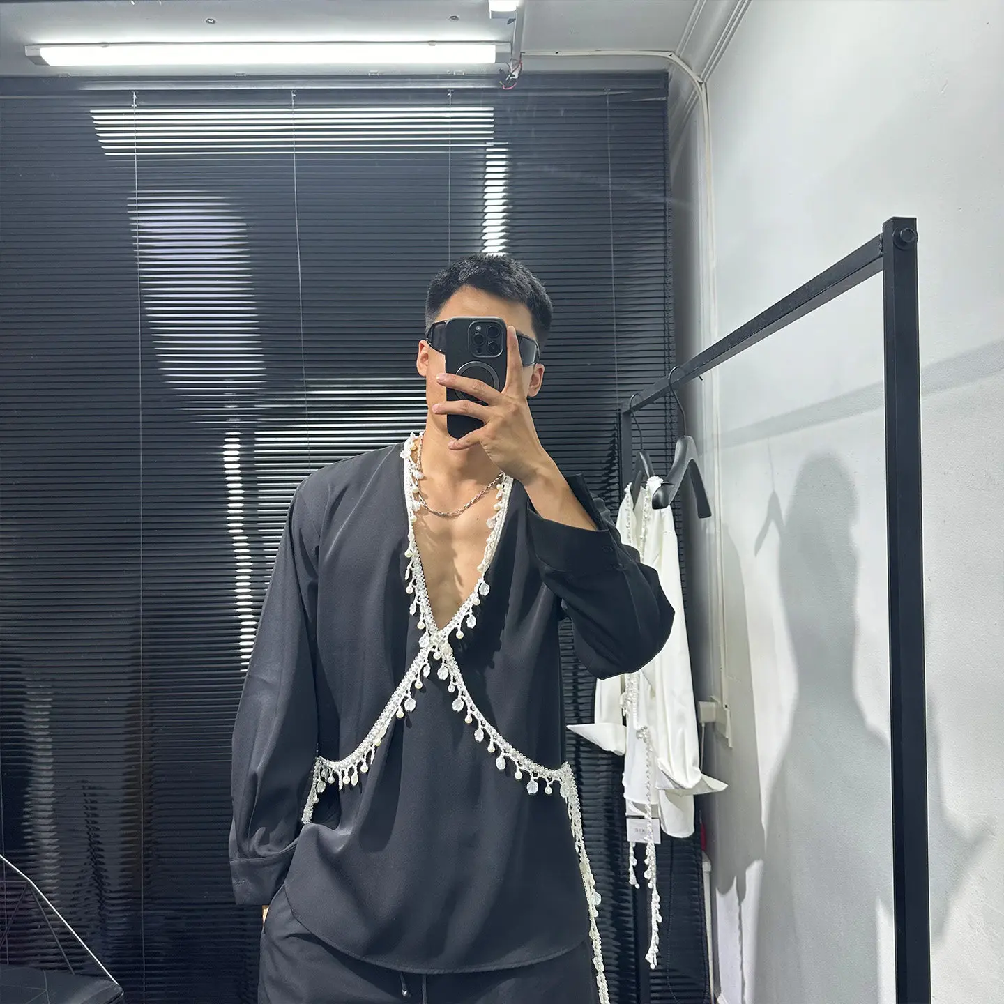 Fashionable Design Simple Collar Pullover Shirt Men and Women Autumn Loose Retro Style Long Sleeve