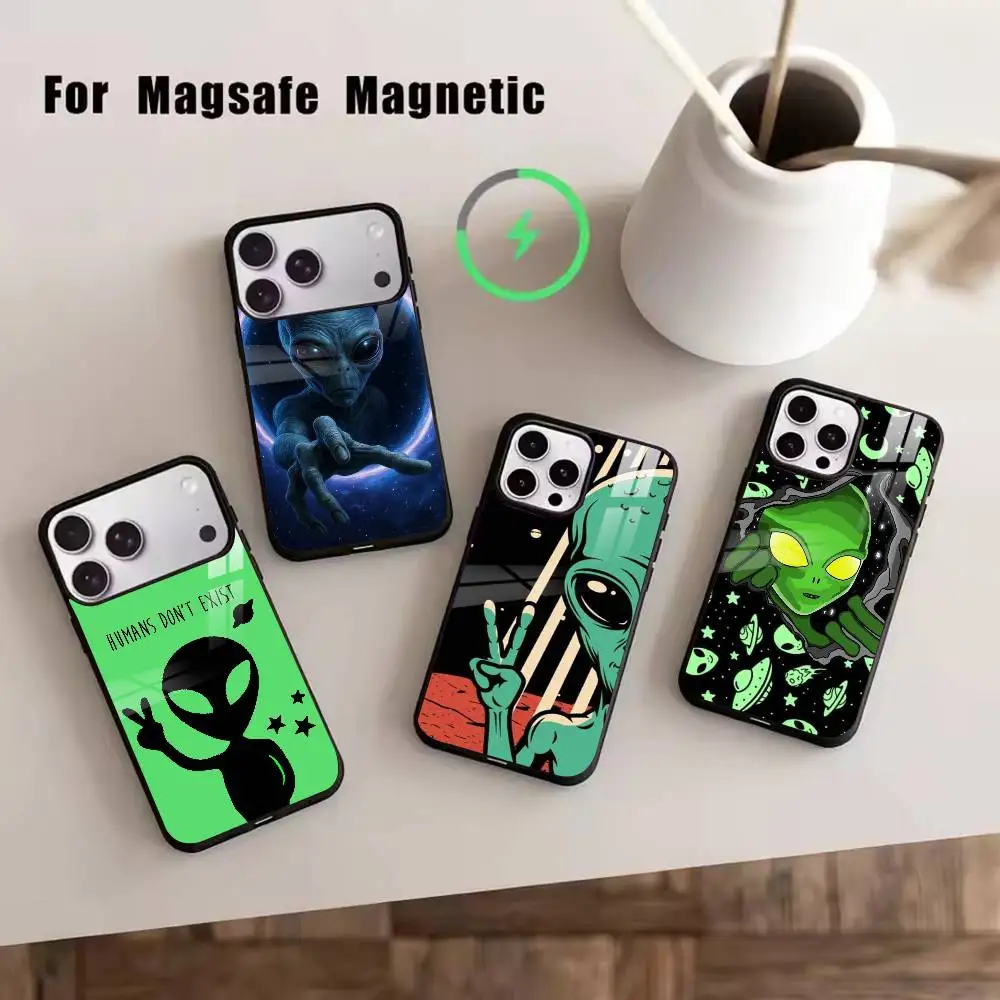 

U- Funny Space UFO Alien Phone Case For iPhone17,16,15,14,13,12,11 Plus,Pro Magnetic with Magsafe Wireless Charging