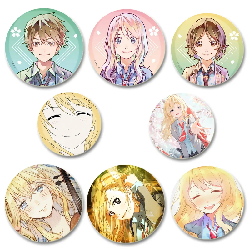 Your Lie in April HD Print Brooches Anime Badge Cartoon Figure Arima Kousei Round Display Lapel Pins Jewelry Gift Accessory