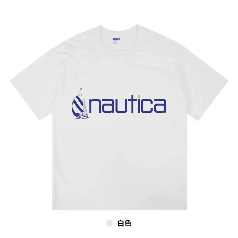 Nautica Retro Sail Printed Women's Short Sleeve T-shirt Half Sleeve Solid Color Loose Casual Couple's Round Neck TopShort Sleeve
