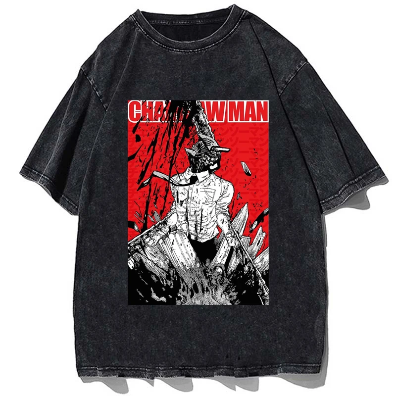 

Anime Chainsaw Man Printed T-shirts Summer Men Casual Short Sleeved T Shirt Vintage Cotton Loose Oversize Streetwear Tees Tops