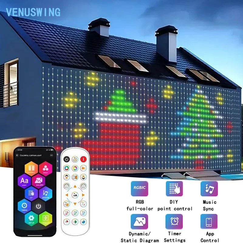 RGB Curtain Lights Music Sync LED String Light IP65 Waterproof Fairy Lights Dynamic Color Changing Holiday Atmosphere Lamp