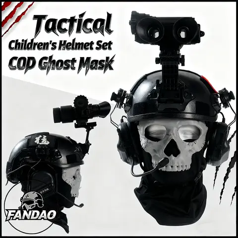 Children's Tactical Helmet Set with Night Vision Goggles Bluetooth Headset Ghost Mask Cod Cosplay Helmet Kit for Kid's Gifts