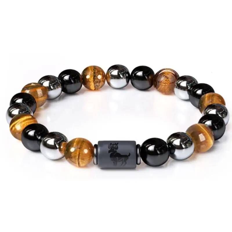 Triple Stone Bead Bracelet Twelve Constellation Tiger Eye Hematite Obsidian Buddha Beads Attract Wealth Good Lucky Hand String