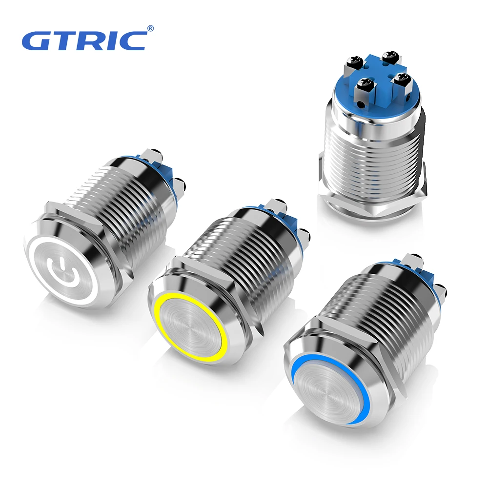 GTRIC 16MM Metal Push Button Switch Screw Foot 1NO Self-reset Self-locking LED Illuminated for Auto Waterproof Switch Button