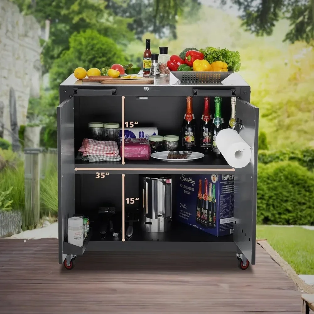 Grill Table, Outdoor Bar Cart Grill Cart with Storage Cabinet,Modular Outdoor Kitchen Island, Outdoor Grill Station