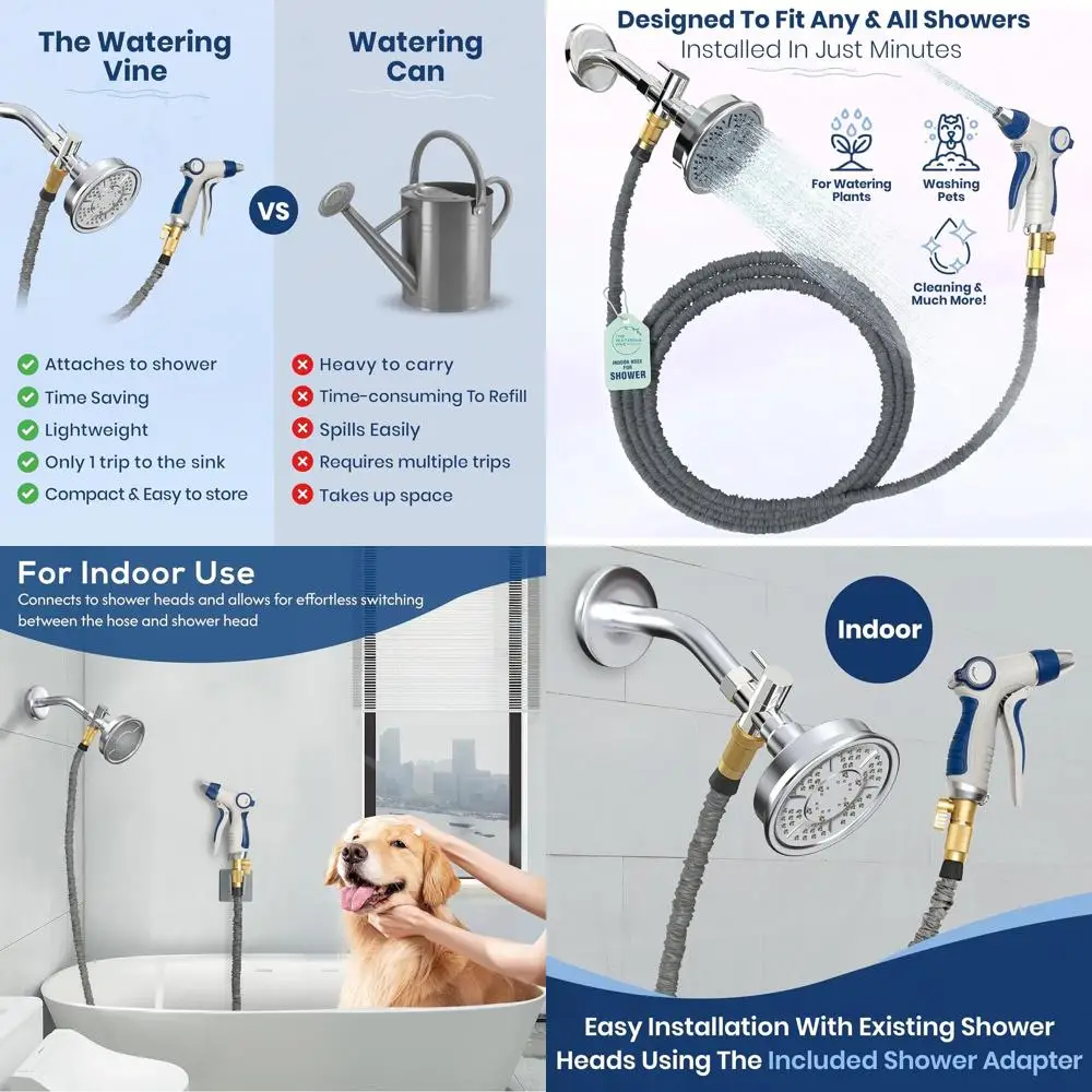 

75-Foot Hose with Handheld Sprayer for Pet Bathing, Plant Irrigation, and Cleaning with Universal Shower Head Connector and Dog