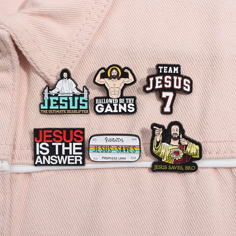 JESUS FREAK CLUB Enamel Pins Jesus Christ I Didn't Say That,HALLOWED BE THY GAINS Brooches Funny Quotes Jewelry Gift for Friends