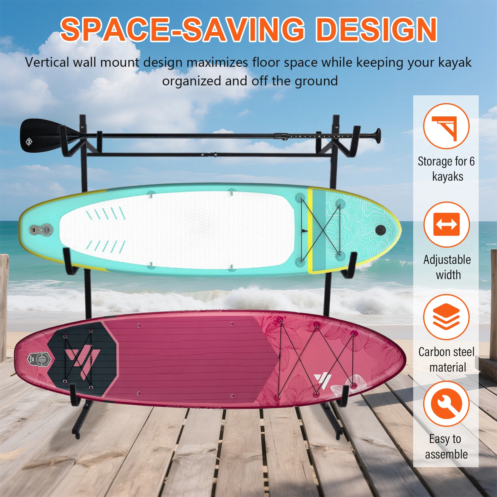 

Стойка для хранения каяков и досок для серфинга, напольная, для использования в помещении и на улице, с регулируемой шириной, для каноэ, досок для серфинга, лодок, для дока, гаража