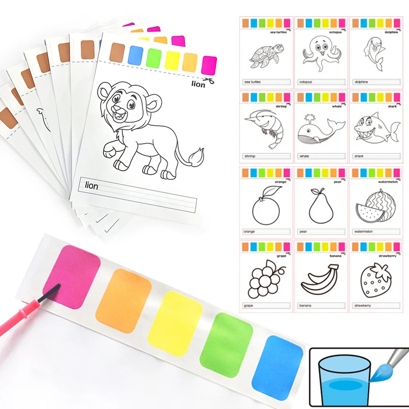 

Portable with Pigment Blocks Brush Watercolor Paintings Books For Children Filling Color Toys Kids DIY Graffiti Drawing Paper