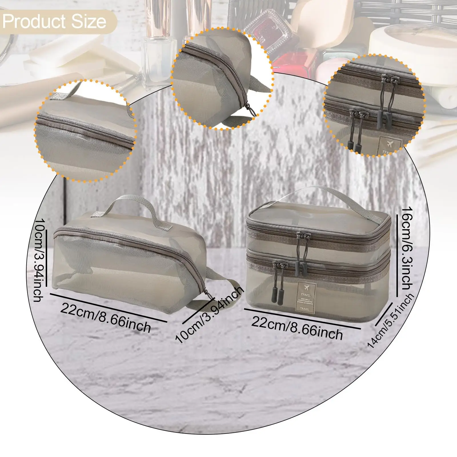 حقيبة مكياج شبكية مكونة من قطعتين، أساسيات السفر المحمولة للنزهات الخارجية في صالة الألعاب الرياضية #6