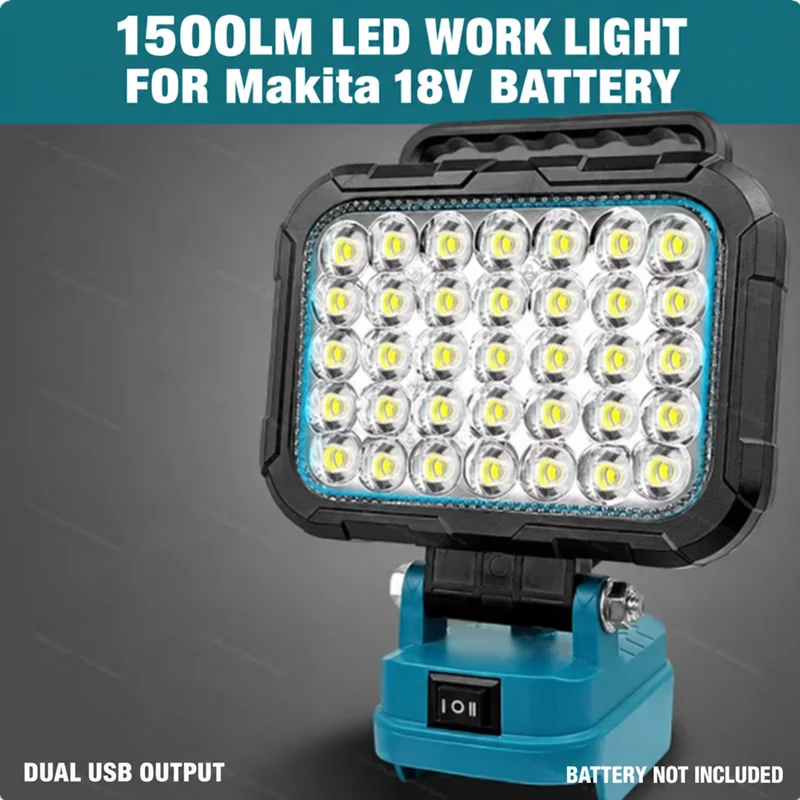 LED-Arbeitsleuchte für Makita 18-V-Akkus, 1500-Lumen-Akku-Arbeitsleuchte mit 2 USB-Ladeanschlüssen, tragbare LED-Flutlicht-Taschenlampe.