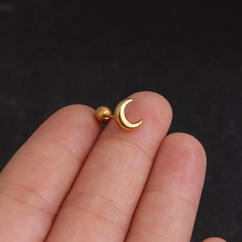 Zircon Ear Piercing For Women Stainless Steel Moon Flower Cartilage Stud Earrings Helix Tragus Rook Flat Piercing Jewelry 1PC