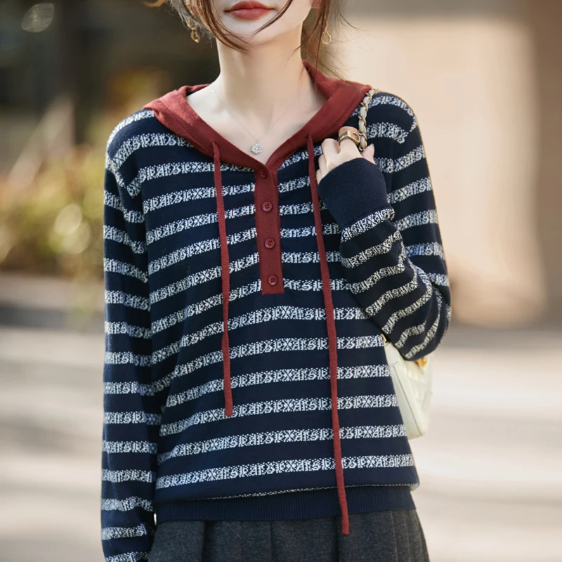 

2025 Autumn/Winter New Women's Cashmere Sweater Knitted Women's Cashmere Sweater Loose Hoodie Women's Pullover Top