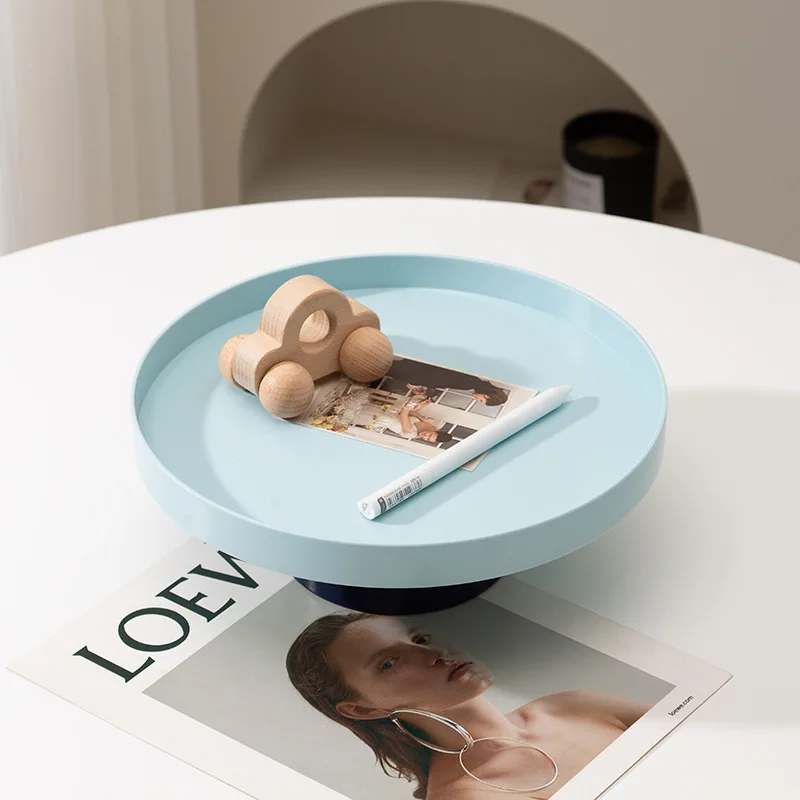 Dopamine High-legged Round Abs Tray Fruit Plate. Minimalist Makeup Table Office Storage Box, Entrance Key Tray