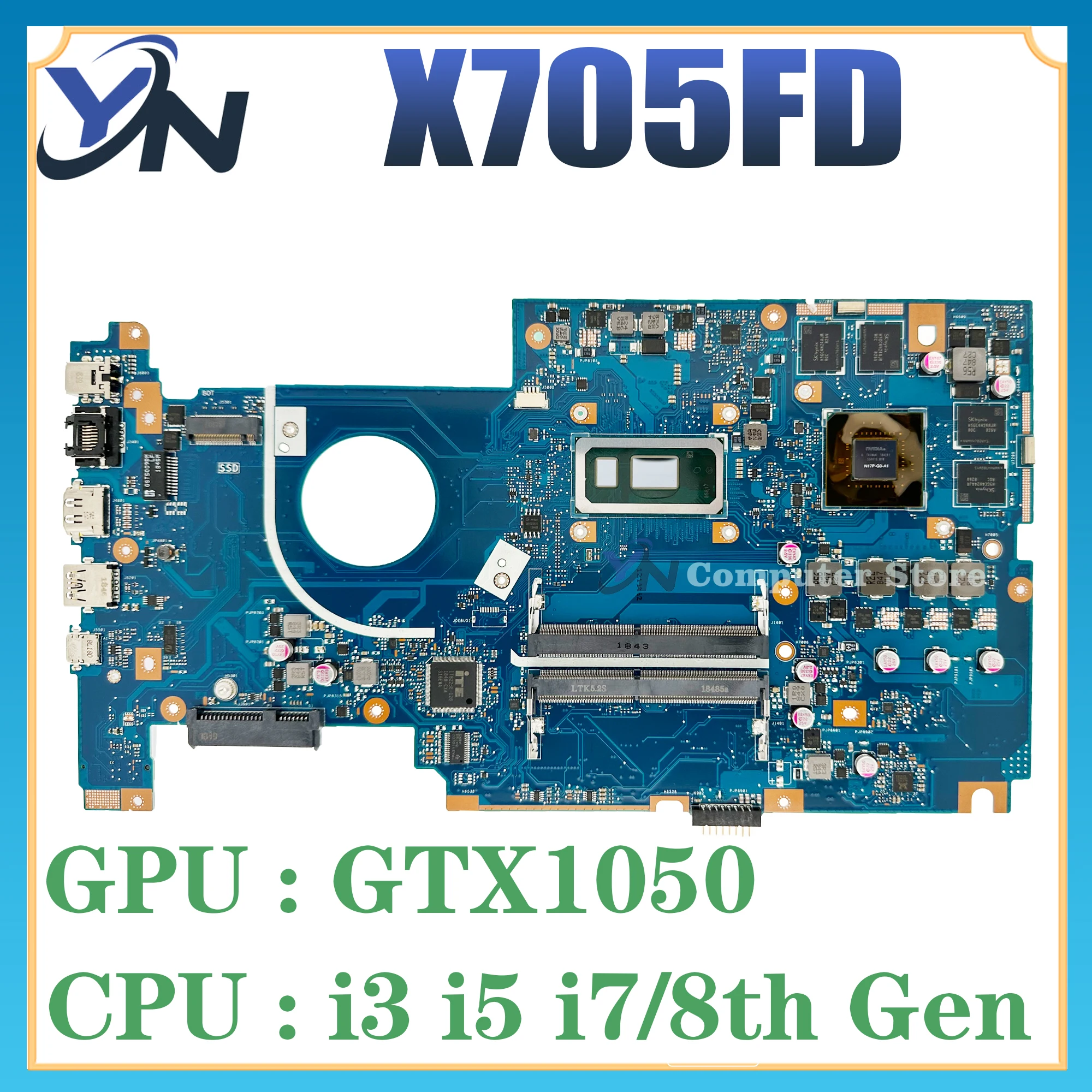 

X705FD Mainboard For Asus Vivobook Pro 17 X705 N705 Laptop Motherboard With i3-8145U i5-8265U i7-8565U GTX1050-2G/4G DDR4