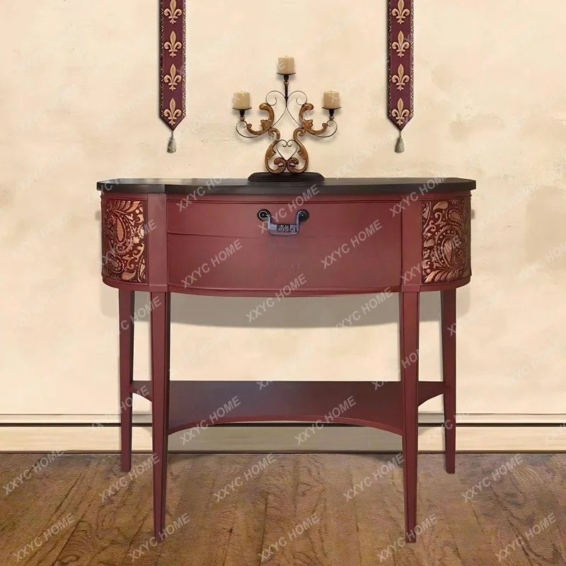 A  porch cabinet against the wall porch narrow strip table  shelf semi-round porch