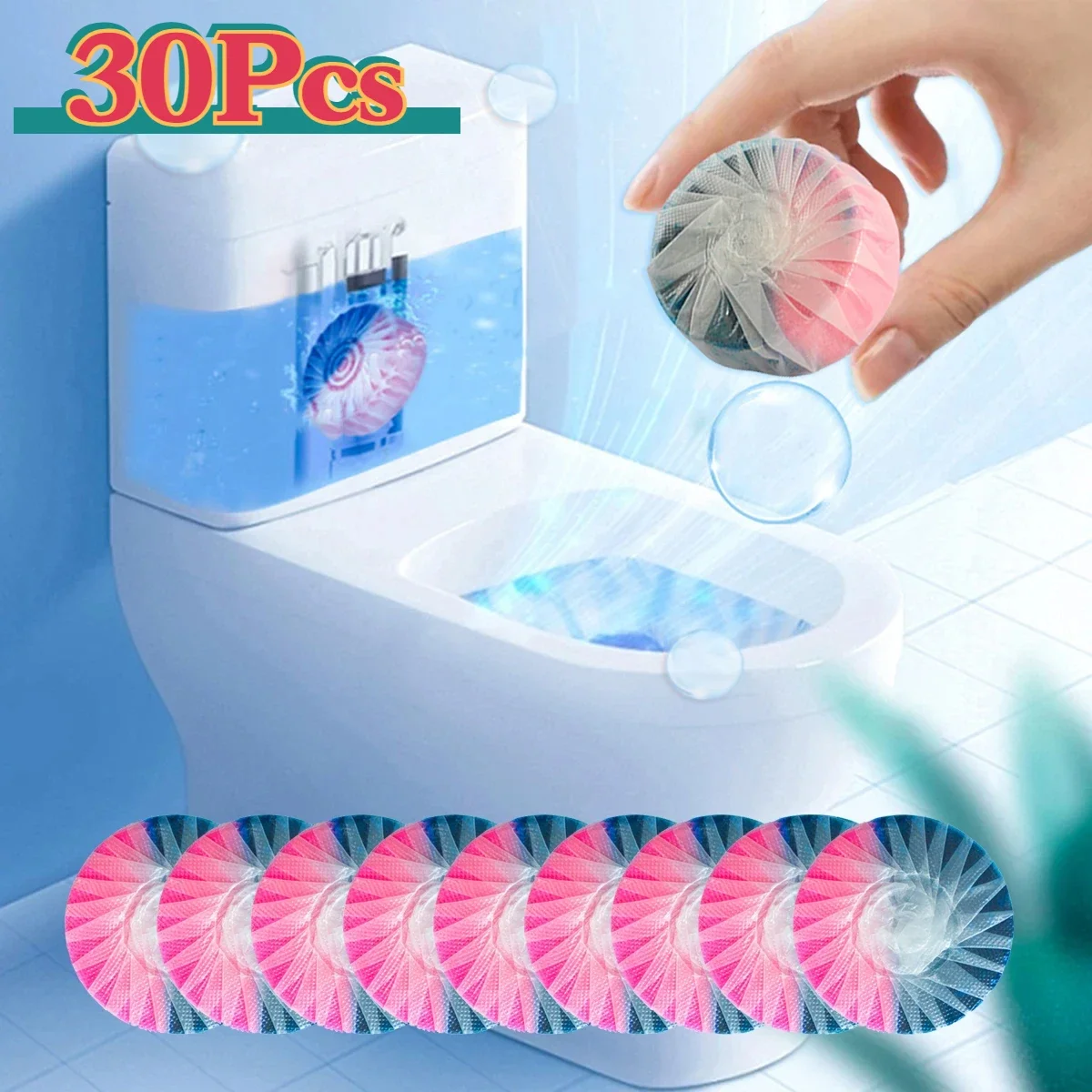 30PCS Automatic Toilet Bowl Cleaner Tablets - Continuous Release Technology, Long-Lasting Freshness