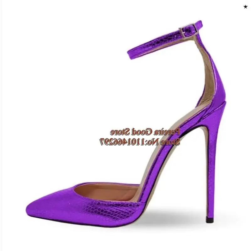 الأرجواني جلد الثعبان رباط الكاحل عالية الكعب أحذية بيثون نمط أشار تو الضحلة خنجر الأحذية 12 سنتيمتر 10 سنتيمتر 8 سنتيمتر الإناث #2