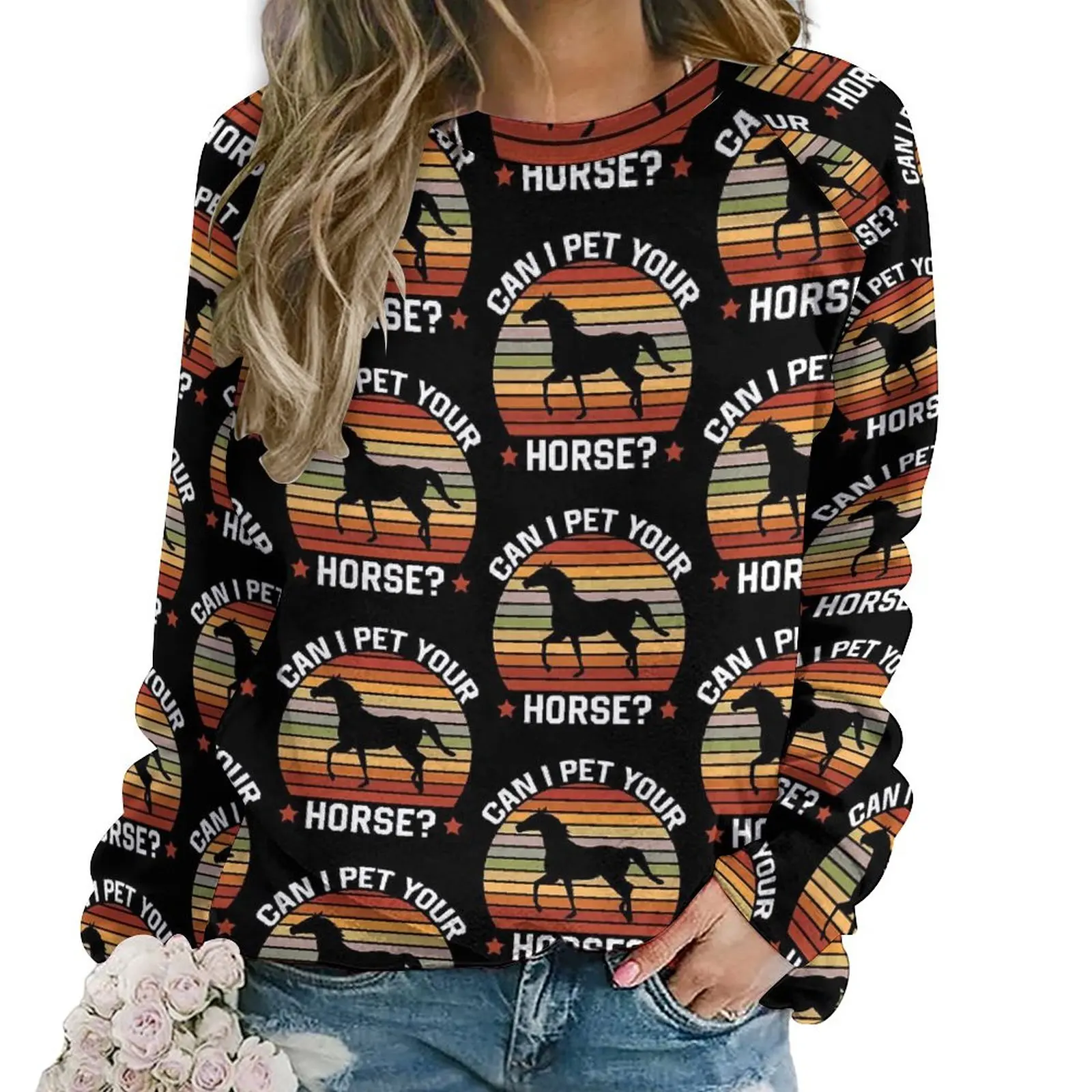 Funny Horse Casual Hoodies Autumn Animal Print Modern Hoodie Long Sleeve Oversized Hip Hop Design Sweatshirts