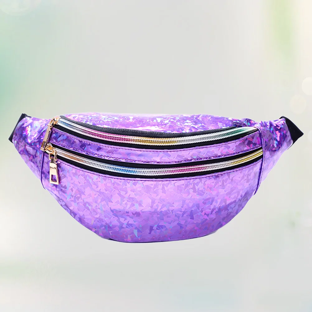 

Iridescent Mirror Waist Bag Dazzling Purple Colorful Sequin Lightweight Women'S Fanny Pack With Multiple Compartments