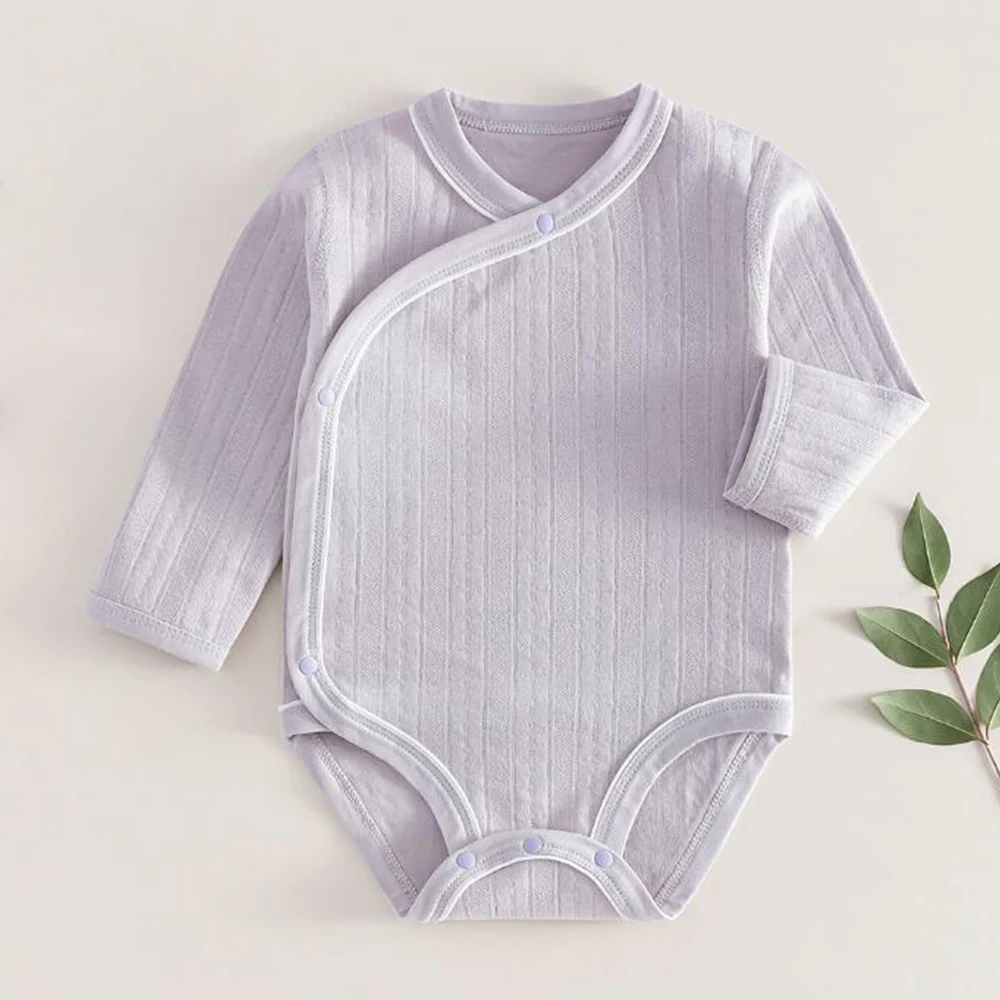 ملابس للأولاد حديثي الولادة من عمر 0 إلى 3 أشهر بلون سادة من القطن للأطفال البنات بأكمام طويلة لربيع الخريف ثوب فضفاض لحديثي الولادة #1