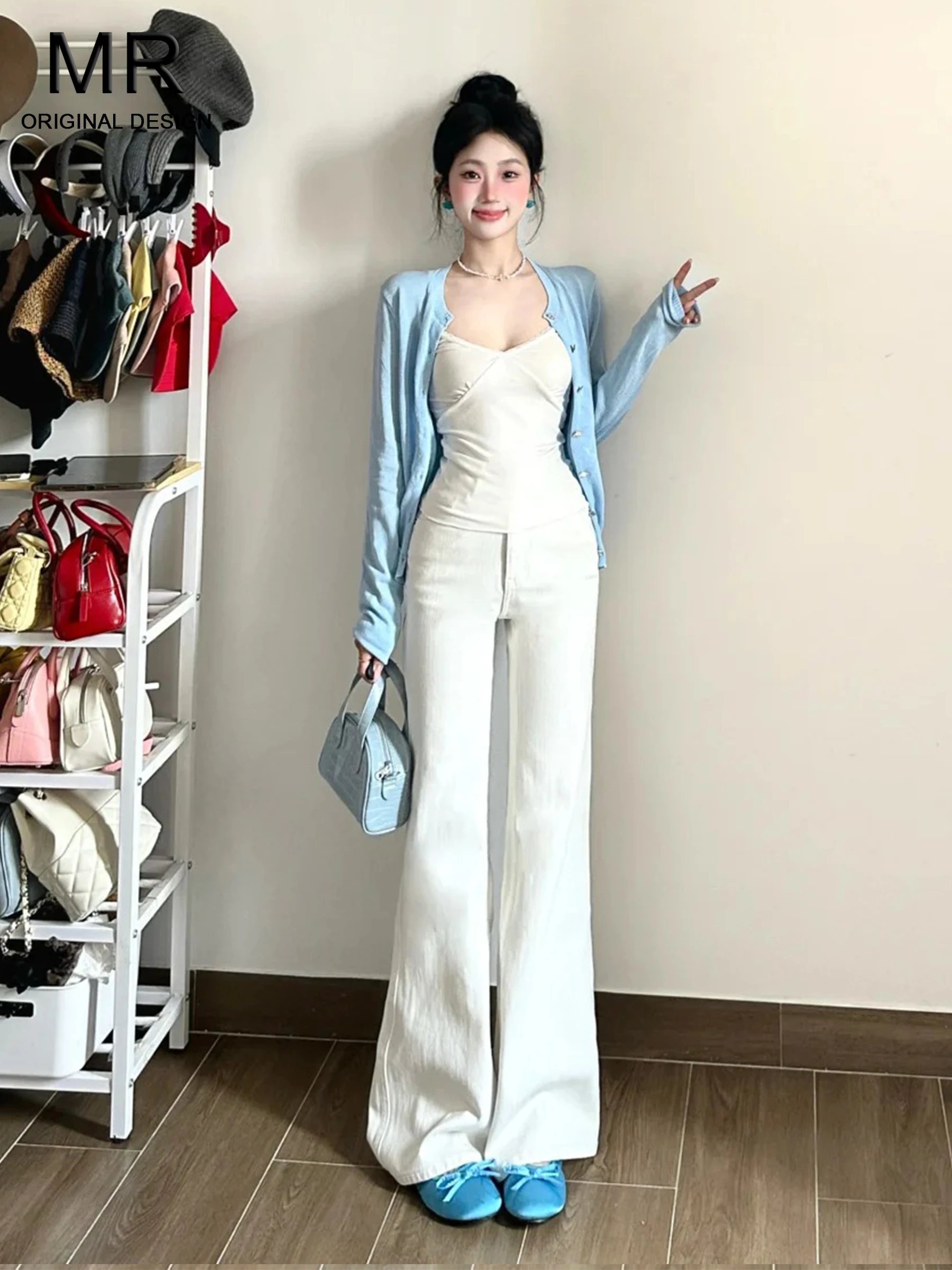 

Slimming High Waist Bell Bottom Denim Jeans Women's Fashionable American Style Summer Hot Girl Mili White Hoof Pants