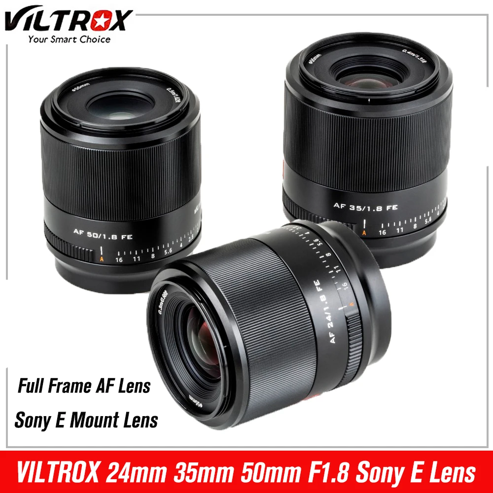 

VILTROX 24mm 35mm 50mm Sony E Lens F1.8 Auto Focus Full Frame AF Lens for Sony E Mount A6000 A6400 A7III Camera Lenses