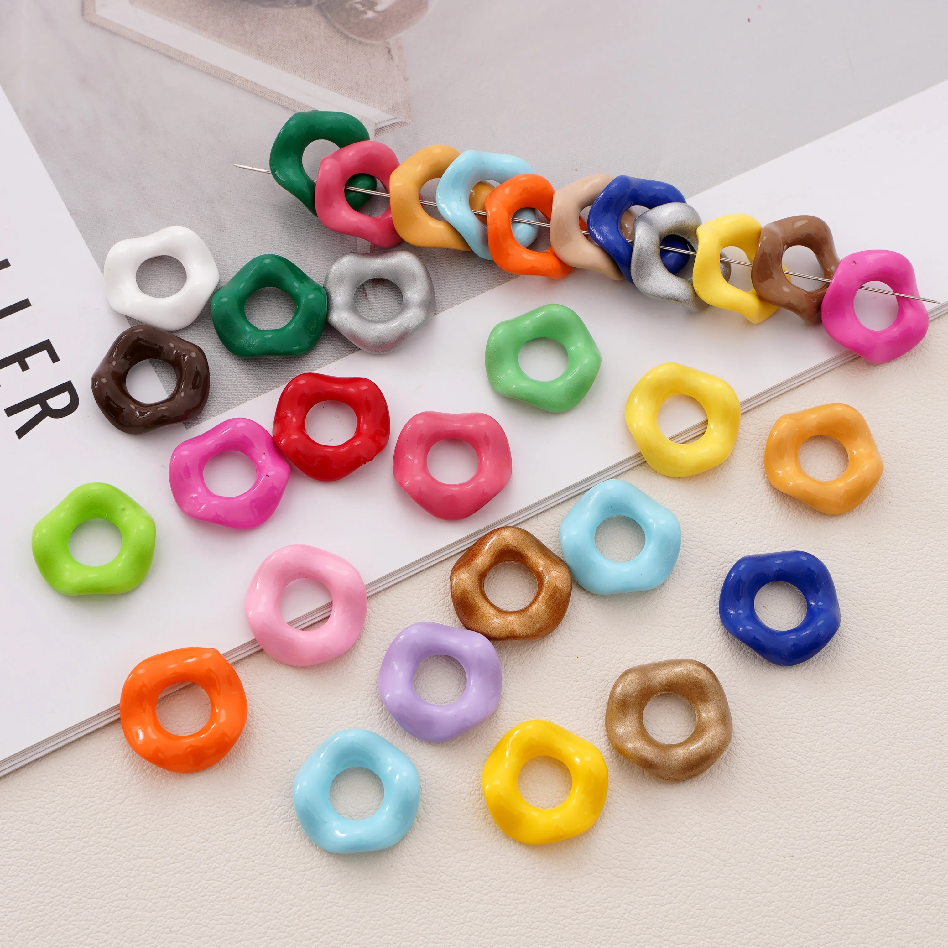 5/20pcs 16mm Candy Color Acrylic Doughnut Loose Decorative Beads For Jewelry Making DIY Bracelets Necklace Keychain