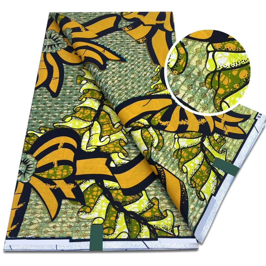 

Африканская ткань Grand Super New Glitter Glam Wax 100% хлопок Анкара Восковая ткань с принтом Мягкая настоящая восковая блестящая золотая ткань 6 ярдов