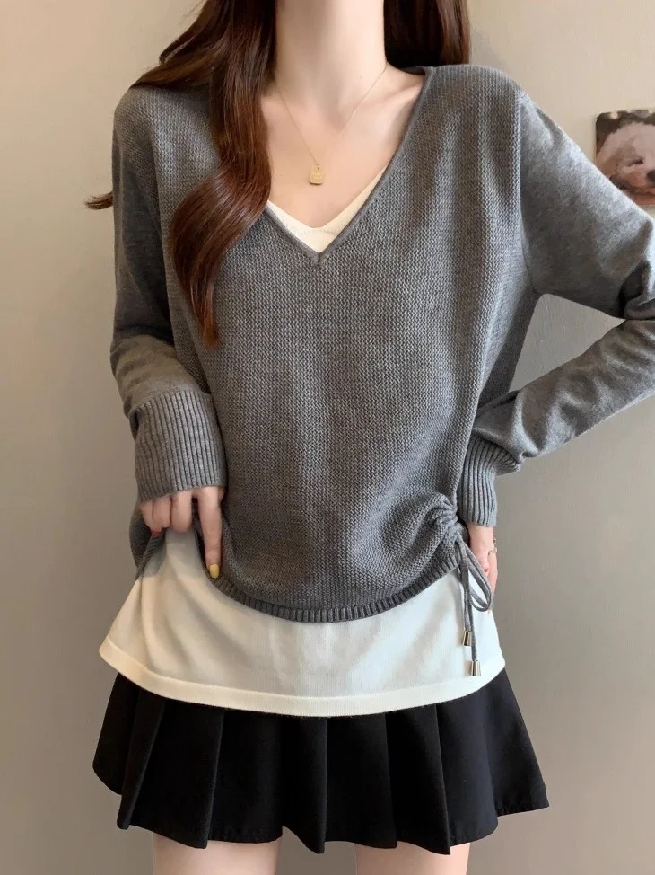 

Women's Casual Sle Long Sve Knitted Top Waist-Cinching Base Layer Top V-Ne Regular Fit Soft Fabric Autumn Winter plus ...