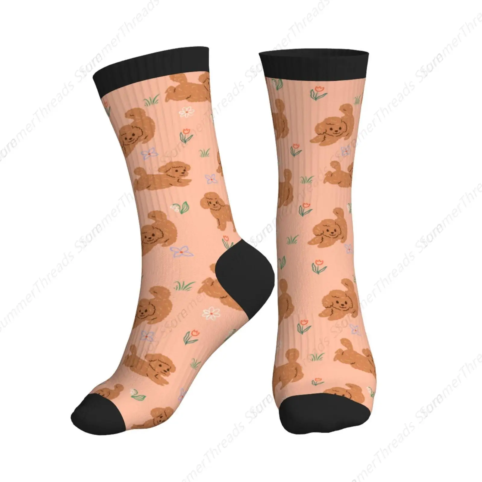 

Funny Pink and Brown Poodle Dog Socks Gifts For Dog Lovers Women Men