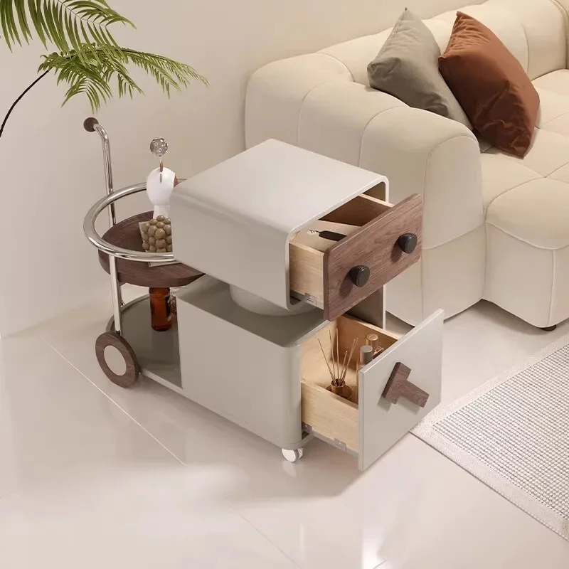 

Robot mobile coffee table trolley living room household multi-function rotating solid wood small apartment sofa side cabinet