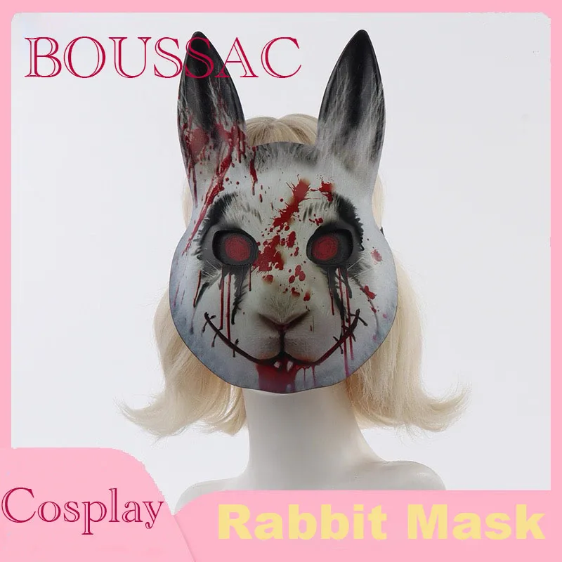 

Rabbit Mask Halloween Party Terrifying and Bloody Rabbit Bunny Face Rabbit Ear Masks Costume Cosplay Makeup Props Decoration