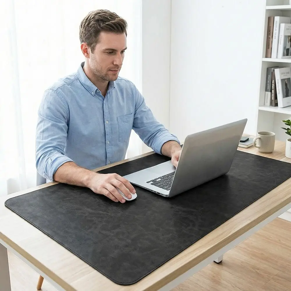 

Легкоочищаемый кожаный коврик для мыши, нескользящий, водонепроницаемый, для клавиатуры и мыши, очень большой, с узором Crazy Horse, для письма и работы за столом